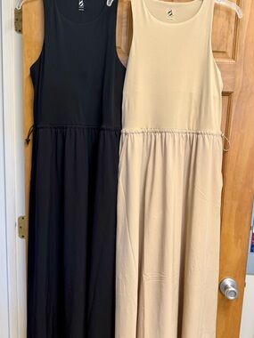 Lou & Grey Midi Drawstring Tank Dresses — Black & Beige( BOTH for this price)